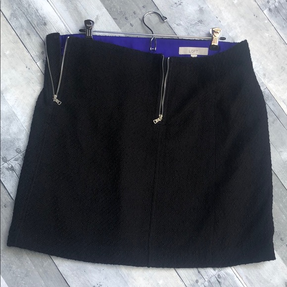 LOFT Double Zipper Black A-Line Skirt - Picture 3 of 6